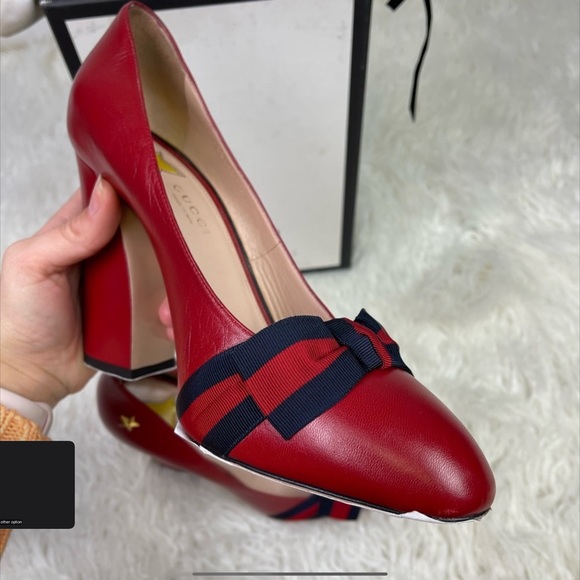 Gucci Malaga Kid Michele Web Gros Grain Web Ribbon on Hibiscus Red Heel 10 / 39 - Picture 3 of 4